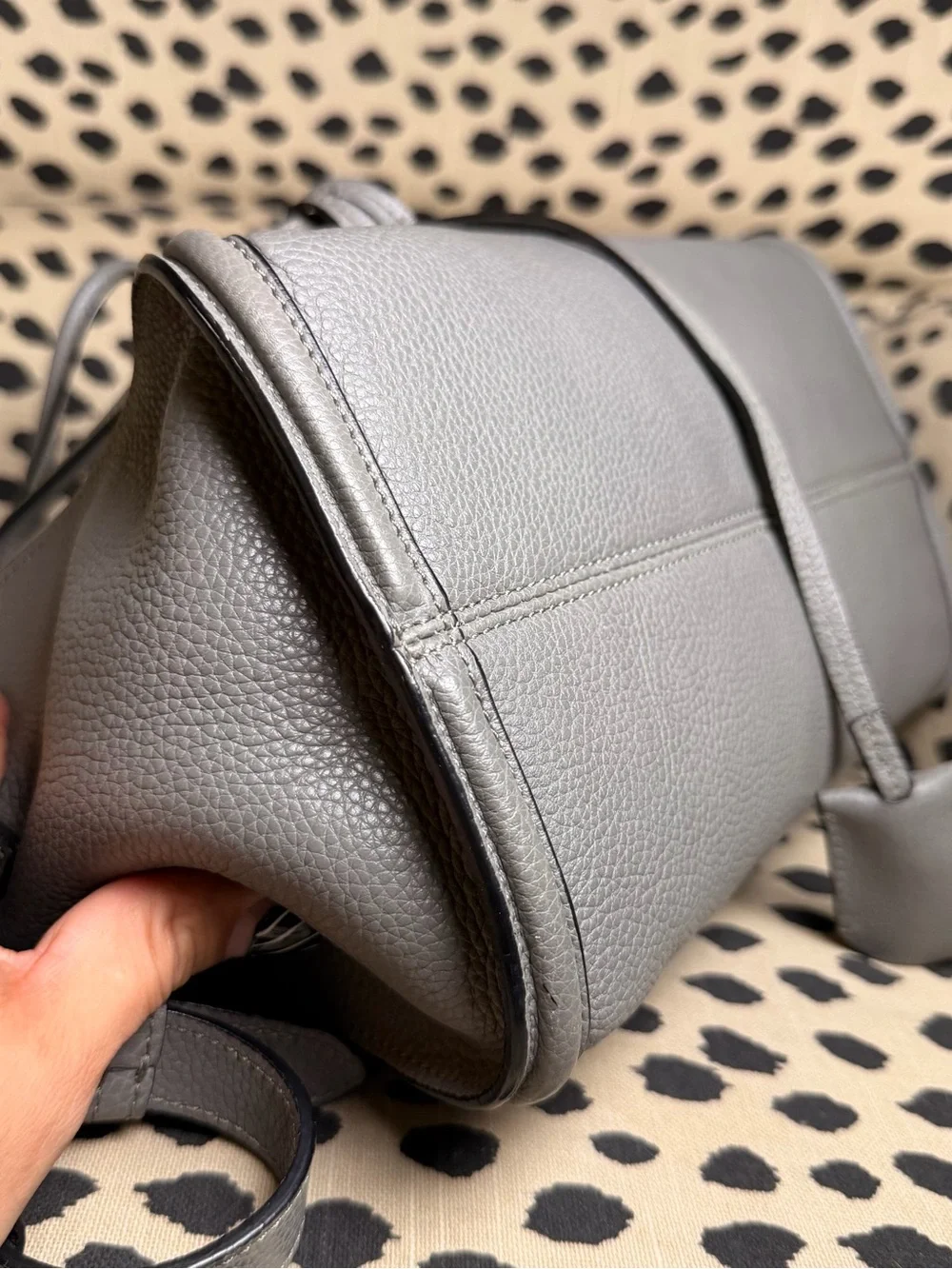 Alexander McQueen Gray Leather Satchel with Gold Skull Accent